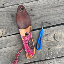Load image into Gallery viewer, Pink Flower Tooled Hoof Pick Holder
