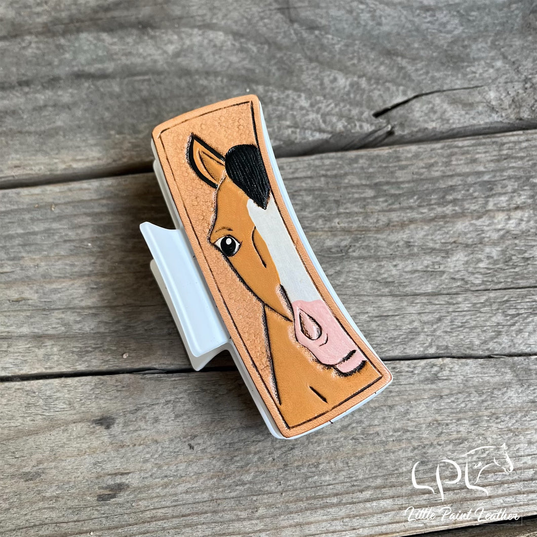 Buckskin/Dun Horse Tooled Leather Hair Clip