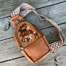 Load image into Gallery viewer, Frolicking Horses Sling/Crossbody Bag- Chestnuts *SLIGHT BLEMISH*
