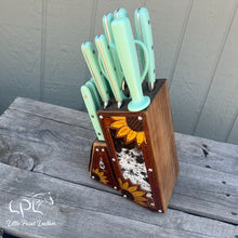 Load image into Gallery viewer, Sunflower Tooled and Cowhide Mint Knife Block Set
