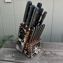 Load image into Gallery viewer, Cowhide Black Knife Block Set

