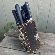Load image into Gallery viewer, Cowhide Navy Blue Knife Block Set
