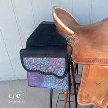 Load image into Gallery viewer, Distressed Black and Rio Hide Saddle Bags
