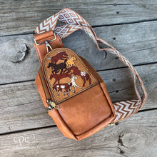 Load image into Gallery viewer, Frolicking Horses Sling/Crossbody Bag- Chestnuts *SLIGHT BLEMISH*
