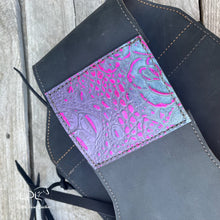 Load image into Gallery viewer, Distressed Black and Rio Hide Saddle Bags
