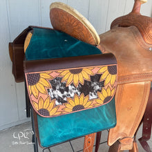 Load image into Gallery viewer, Distressed Turquoise and Sunflower Saddle Bags
