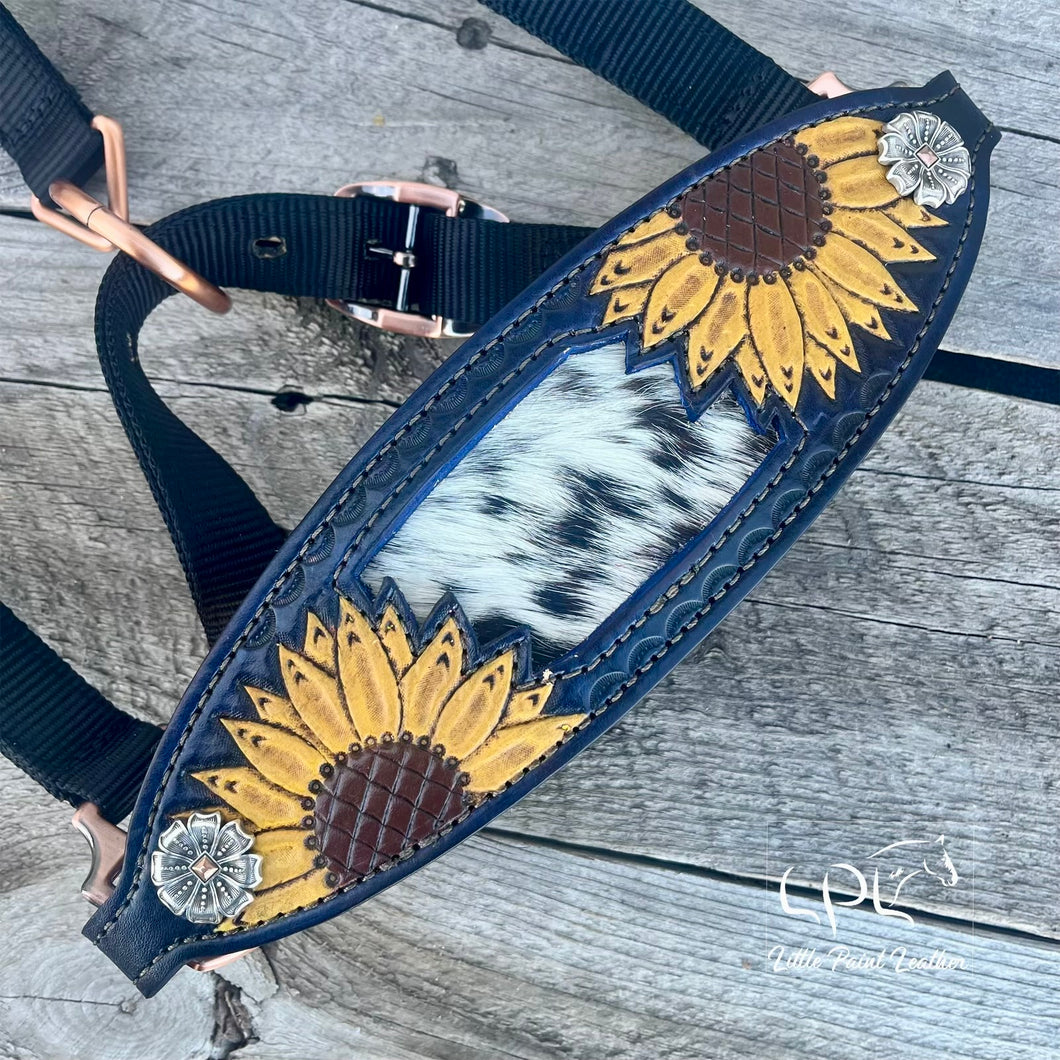 Navy Sunflower and Cowhide Halter