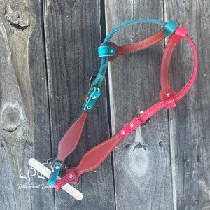Red & Teal Glitter Double Ear Headstall