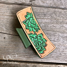 Load image into Gallery viewer, Cactus/Succulent Tooled Leather Hair Clip
