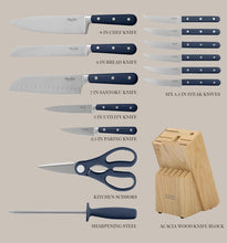Load image into Gallery viewer, Cowhide Navy Blue Knife Block Set
