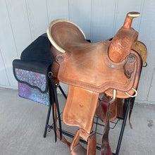 Load image into Gallery viewer, Distressed Black and Rio Hide Saddle Bags
