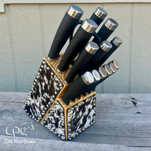 Load image into Gallery viewer, Cowhide Black Knife Block Set

