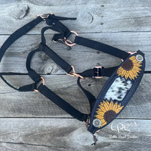 Load image into Gallery viewer, Navy Sunflower and Cowhide Halter
