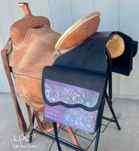 Load image into Gallery viewer, Distressed Black and Rio Hide Saddle Bags
