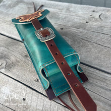 Load image into Gallery viewer, Distressed Teal Bottle Holder with Running Horse
