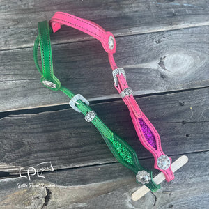 Green & Pink Glitter Double Ear Headstall