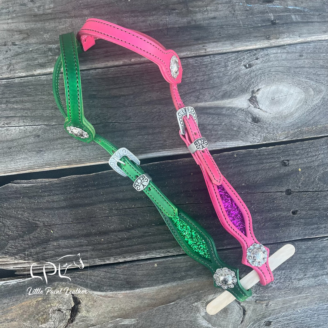 Green & Pink Glitter Double Ear Headstall