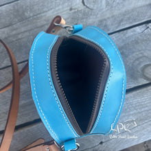 Load image into Gallery viewer, Blue Sunflower &amp; Cowhide Mini Round Bag
