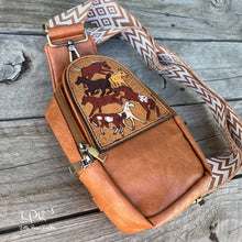 Load image into Gallery viewer, Frolicking Horses Sling/Crossbody Bag- Chestnuts *SLIGHT BLEMISH*
