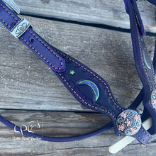 Load image into Gallery viewer, Purple Tooled Moon Phase Headstall
