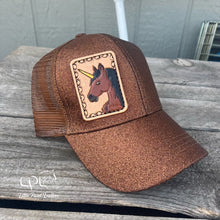 Load image into Gallery viewer, Brown Glitter Unicorn Ponytail Hat
