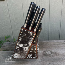 Load image into Gallery viewer, Cowhide Black Knife Block Set
