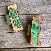 Load image into Gallery viewer, Cactus/Succulent Tooled Leather Hair Clip
