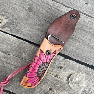 Pink Flower Tooled Hoof Pick Holder