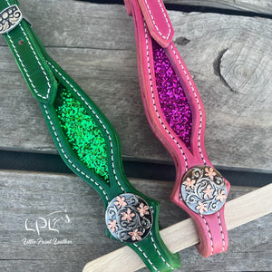 Pink & Green Glitter Double Ear Headstall