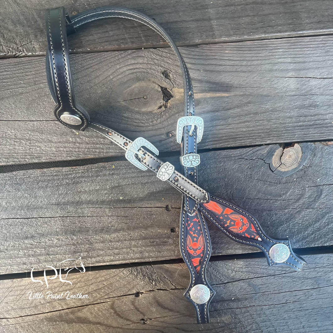 Black Red Bat One Ear Headstall