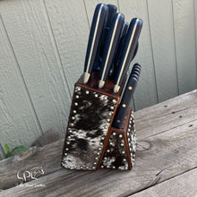 Load image into Gallery viewer, Cowhide Navy Blue Knife Block Set
