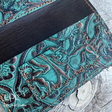 Load image into Gallery viewer, AUCTION Teal Floral Trifold Wallet &amp; Wristlet
