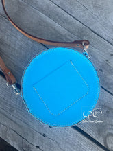 Load image into Gallery viewer, Blue Sunflower &amp; Cowhide Mini Round Bag
