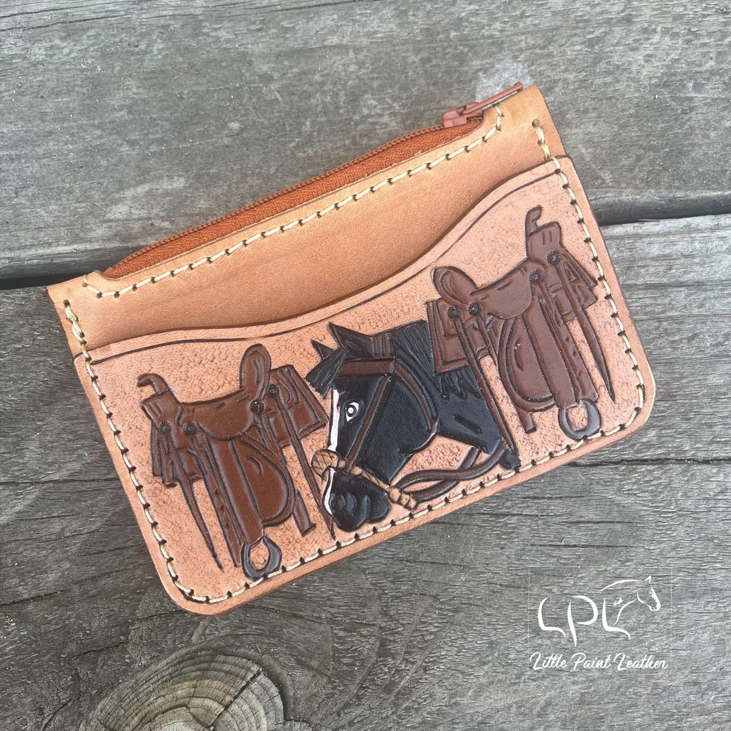 Saddle Horse Tooled Coin Pouch Wallet