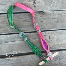 Load image into Gallery viewer, Pink &amp; Green Glitter Double Ear Headstall
