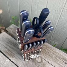Load image into Gallery viewer, Cowhide Navy Blue Knife Block Set

