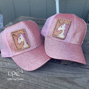Pink Glitter Unicorn Ponytail Hat