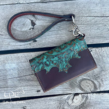 Load image into Gallery viewer, AUCTION Teal Floral Trifold Wallet &amp; Wristlet

