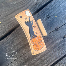 Load image into Gallery viewer, Halloween Kitty Tooled Leather Hair Clip

