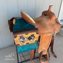 Load image into Gallery viewer, Distressed Turquoise and Sunflower Saddle Bags
