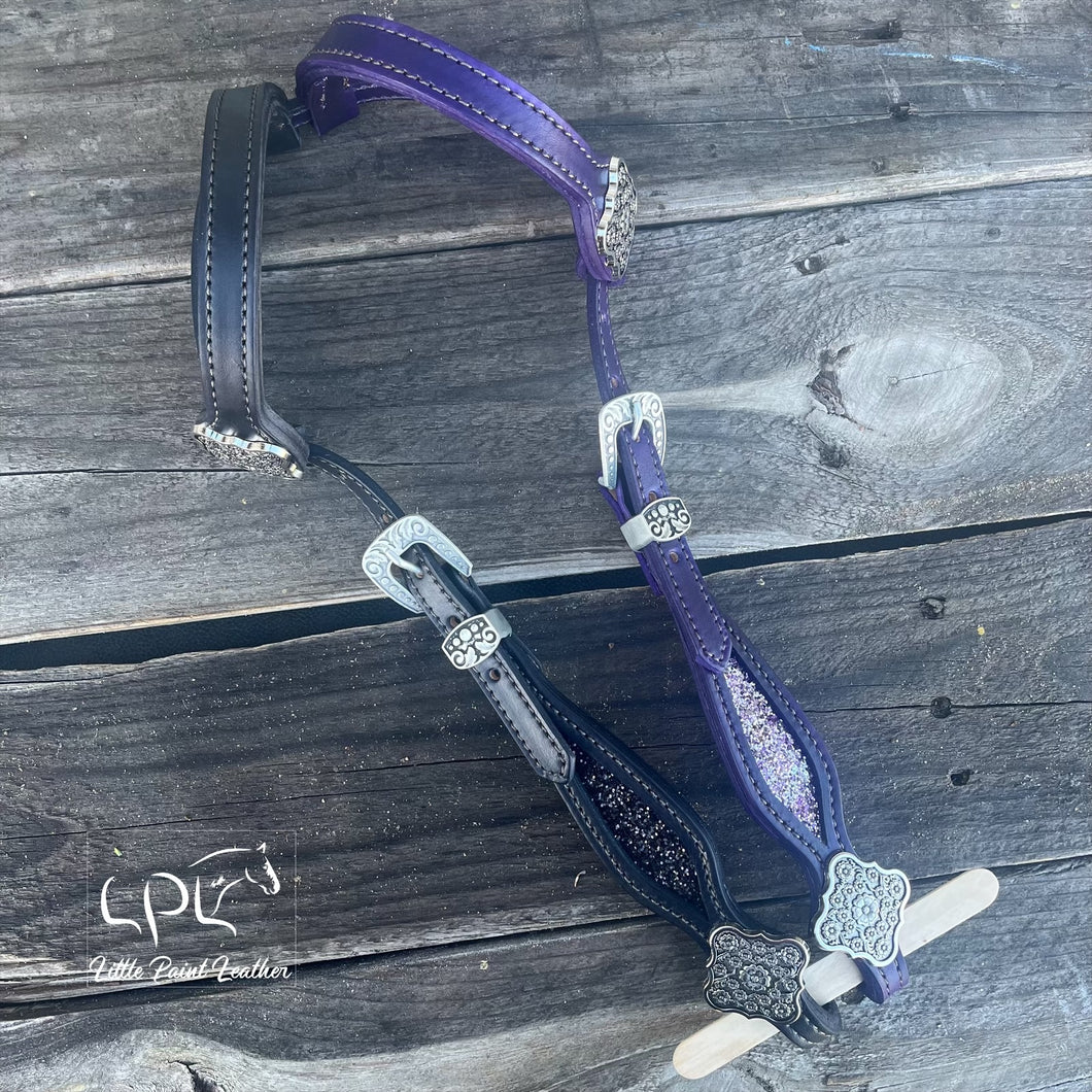Black & Purple Glitter Double Ear Headstall