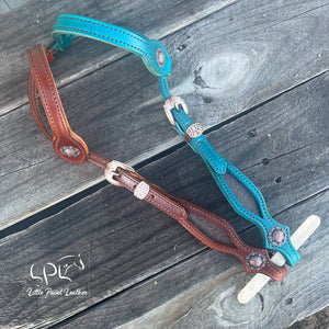 Brown & Teal Glitter Double Ear Headstall