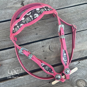 Pink Skeleton Browband Headstall