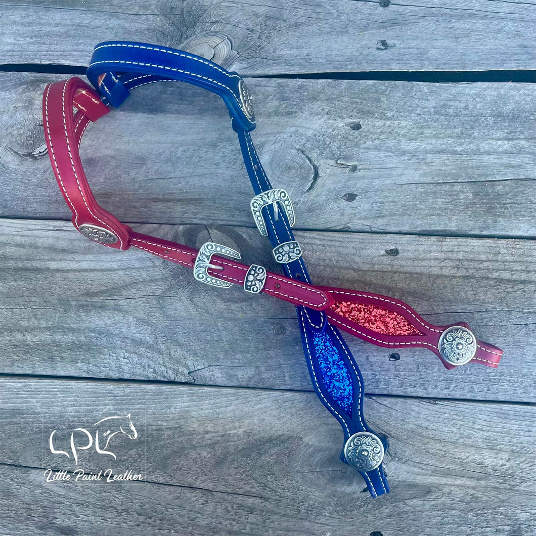 Red & Blue Glitter Headstall