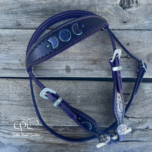 Load image into Gallery viewer, Purple Tooled Moon Phase Headstall
