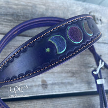 Load image into Gallery viewer, Purple Tooled Moon Phase Headstall
