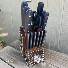 Load image into Gallery viewer, Cowhide Navy Blue Knife Block Set
