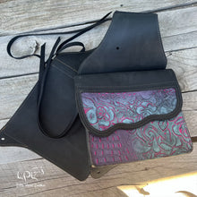 Load image into Gallery viewer, Distressed Black and Rio Hide Saddle Bags
