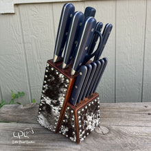 Load image into Gallery viewer, Cowhide Navy Blue Knife Block Set
