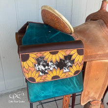 Load image into Gallery viewer, Distressed Turquoise and Sunflower Saddle Bags
